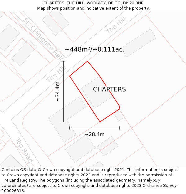 CHAPTERS, THE HILL, WORLABY, BRIGG, DN20 0NP: Plot and title map