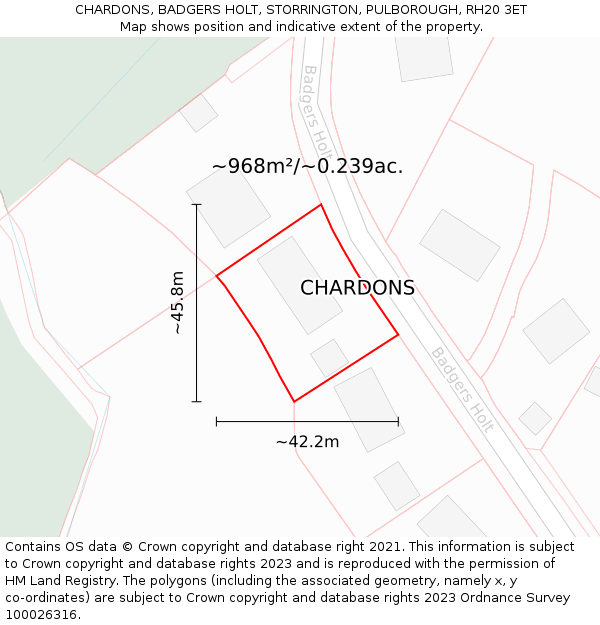 CHARDONS, BADGERS HOLT, STORRINGTON, PULBOROUGH, RH20 3ET: Plot and title map