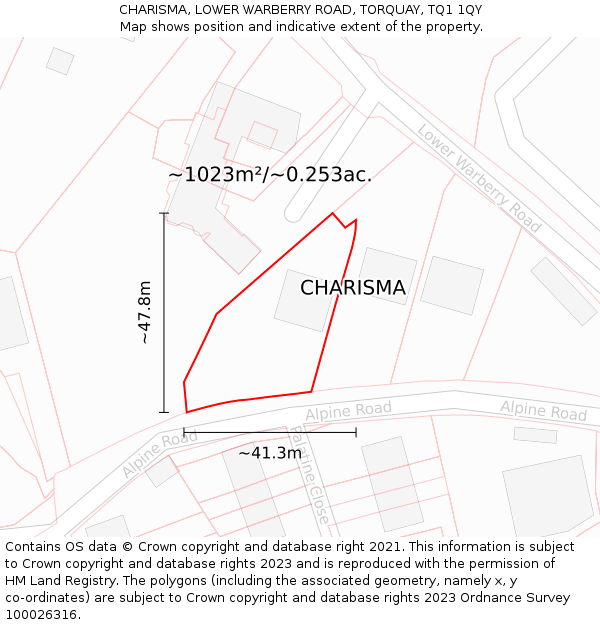 CHARISMA, LOWER WARBERRY ROAD, TORQUAY, TQ1 1QY: Plot and title map