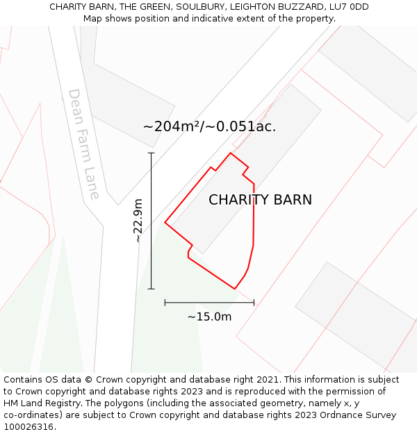 CHARITY BARN, THE GREEN, SOULBURY, LEIGHTON BUZZARD, LU7 0DD: Plot and title map