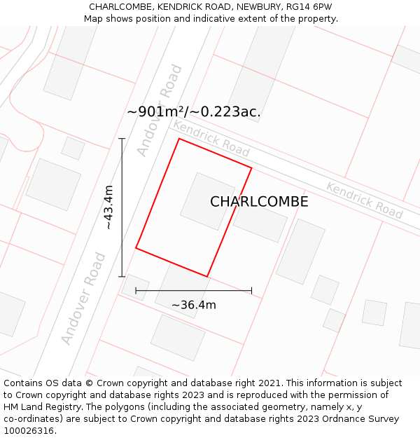 CHARLCOMBE, KENDRICK ROAD, NEWBURY, RG14 6PW: Plot and title map