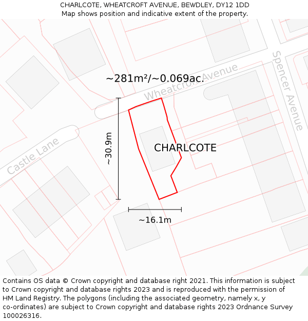 CHARLCOTE, WHEATCROFT AVENUE, BEWDLEY, DY12 1DD: Plot and title map