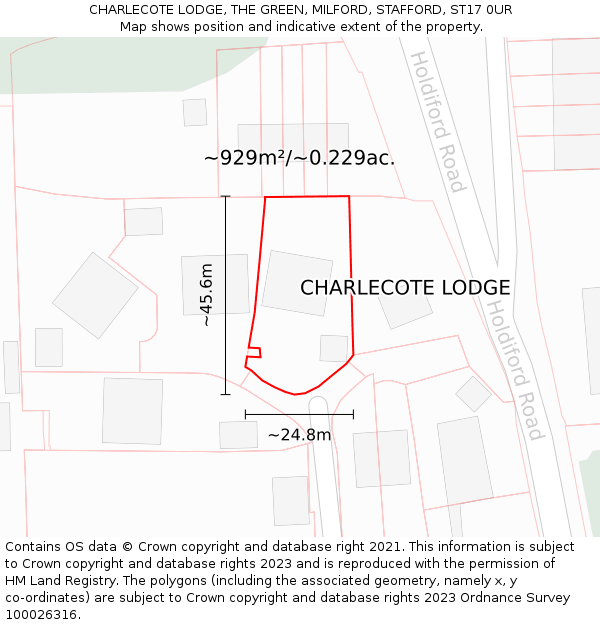 CHARLECOTE LODGE, THE GREEN, MILFORD, STAFFORD, ST17 0UR: Plot and title map