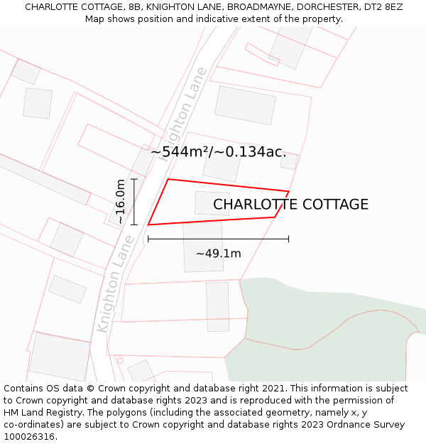 CHARLOTTE COTTAGE, 8B, KNIGHTON LANE, BROADMAYNE, DORCHESTER, DT2 8EZ: Plot and title map