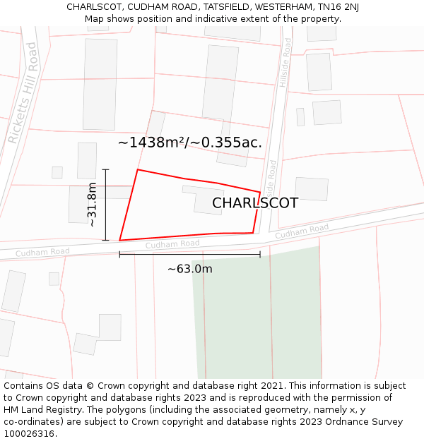 CHARLSCOT, CUDHAM ROAD, TATSFIELD, WESTERHAM, TN16 2NJ: Plot and title map