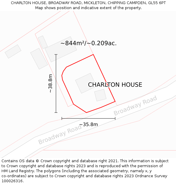 CHARLTON HOUSE, BROADWAY ROAD, MICKLETON, CHIPPING CAMPDEN, GL55 6PT: Plot and title map