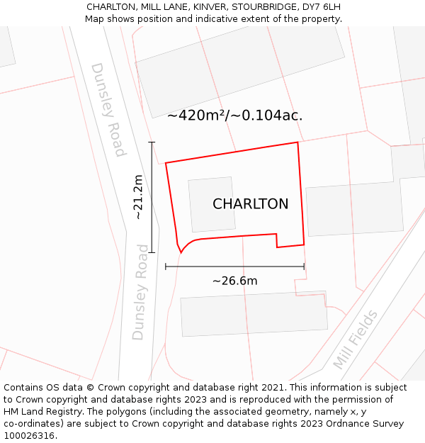 CHARLTON, MILL LANE, KINVER, STOURBRIDGE, DY7 6LH: Plot and title map