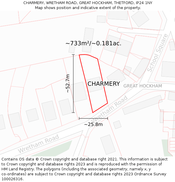 CHARMERY, WRETHAM ROAD, GREAT HOCKHAM, THETFORD, IP24 1NY: Plot and title map