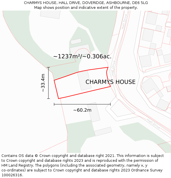 CHARMYS HOUSE, HALL DRIVE, DOVERIDGE, ASHBOURNE, DE6 5LG: Plot and title map