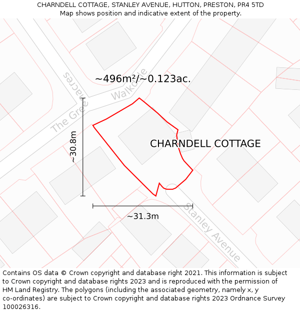 CHARNDELL COTTAGE, STANLEY AVENUE, HUTTON, PRESTON, PR4 5TD: Plot and title map