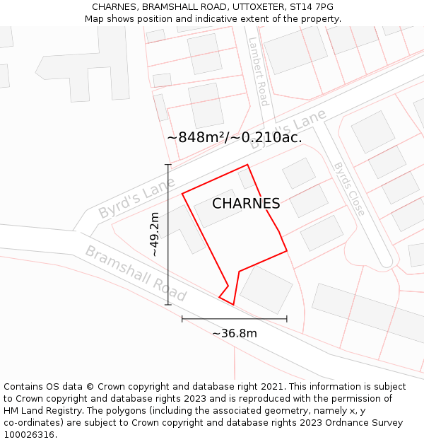 CHARNES, BRAMSHALL ROAD, UTTOXETER, ST14 7PG: Plot and title map