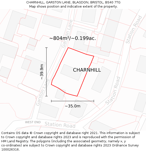 CHARNHILL, GARSTON LANE, BLAGDON, BRISTOL, BS40 7TG: Plot and title map