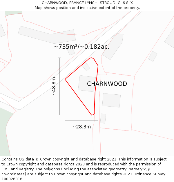 CHARNWOOD, FRANCE LYNCH, STROUD, GL6 8LX: Plot and title map