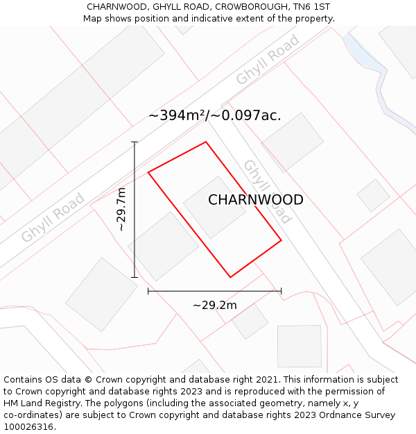 CHARNWOOD, GHYLL ROAD, CROWBOROUGH, TN6 1ST: Plot and title map