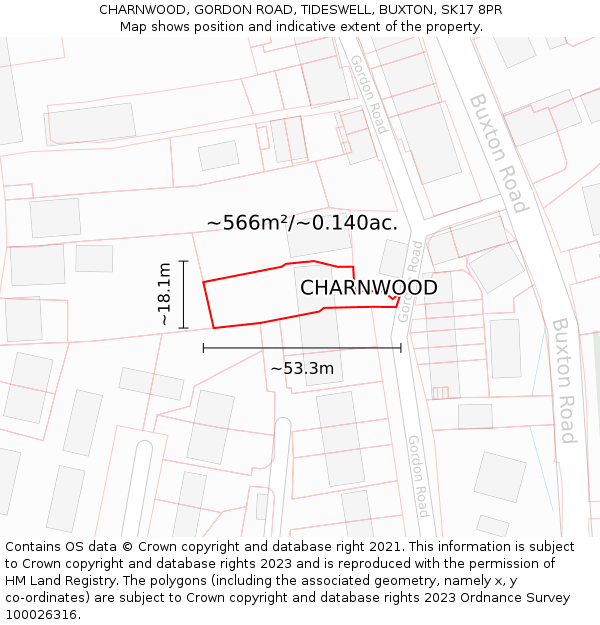 CHARNWOOD, GORDON ROAD, TIDESWELL, BUXTON, SK17 8PR: Plot and title map