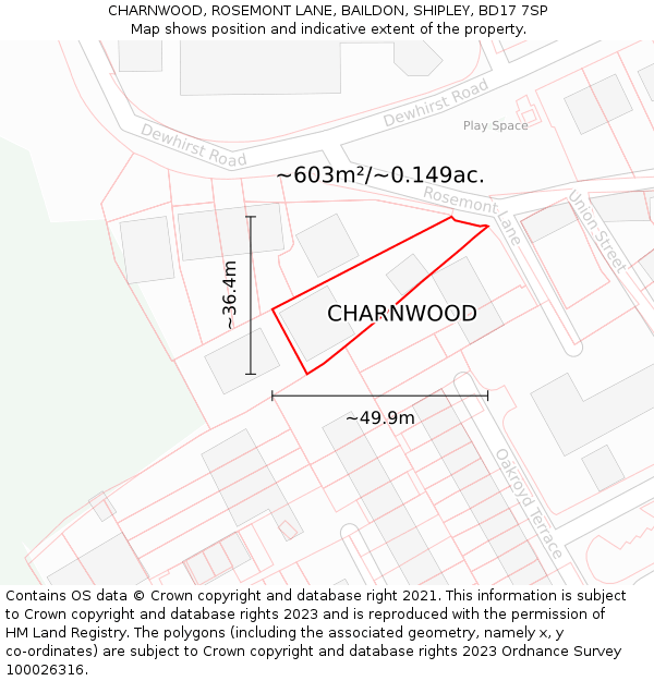 CHARNWOOD, ROSEMONT LANE, BAILDON, SHIPLEY, BD17 7SP: Plot and title map