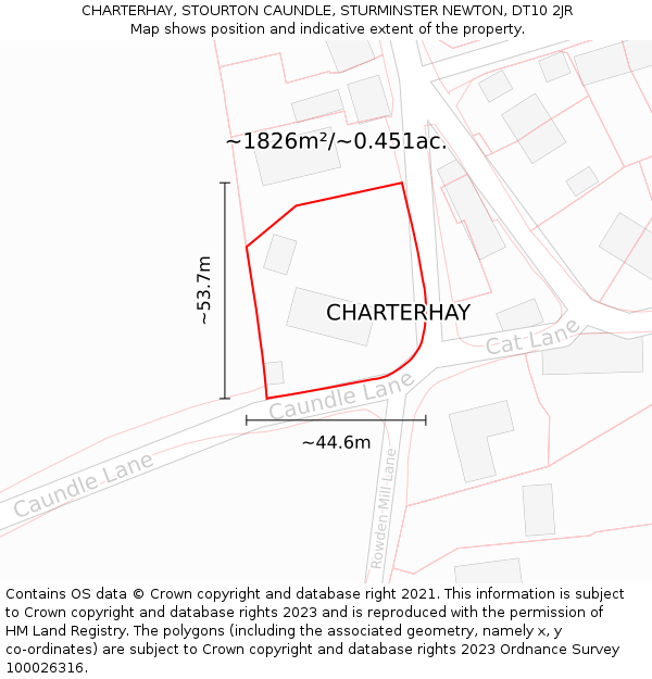 CHARTERHAY, STOURTON CAUNDLE, STURMINSTER NEWTON, DT10 2JR: Plot and title map