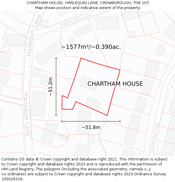 CHARTHAM HOUSE, HARLEQUIN LANE, CROWBOROUGH, TN6 1HT: Plot and title map