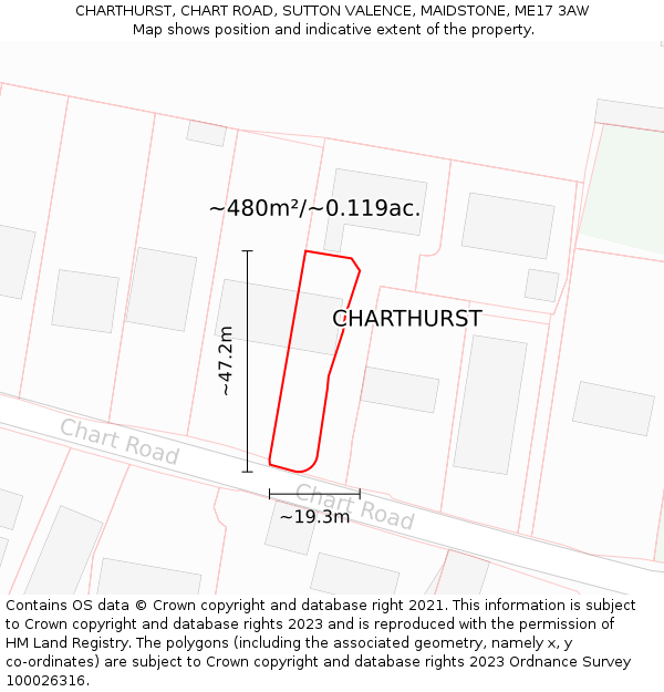 CHARTHURST, CHART ROAD, SUTTON VALENCE, MAIDSTONE, ME17 3AW: Plot and title map