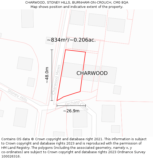 CHARWOOD, STONEY HILLS, BURNHAM-ON-CROUCH, CM0 8QA: Plot and title map