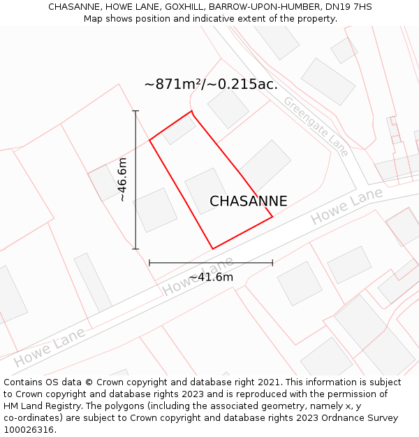 CHASANNE, HOWE LANE, GOXHILL, BARROW-UPON-HUMBER, DN19 7HS: Plot and title map