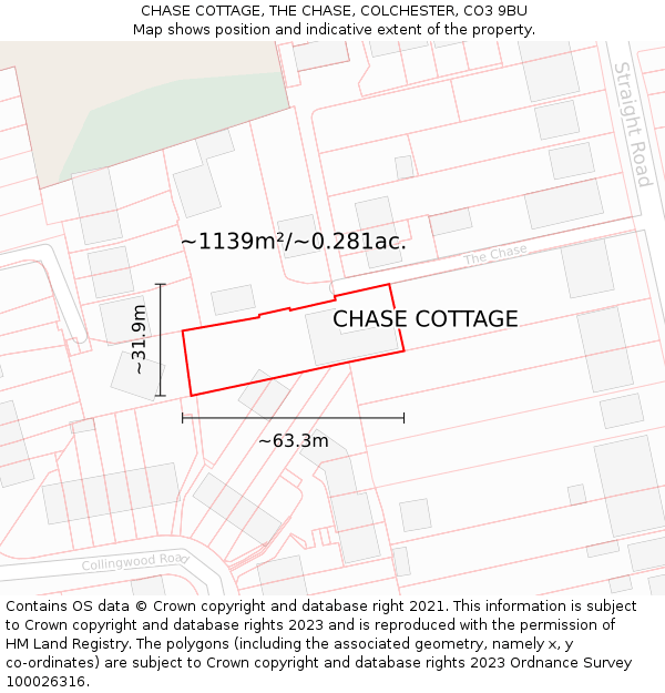 CHASE COTTAGE, THE CHASE, COLCHESTER, CO3 9BU: Plot and title map