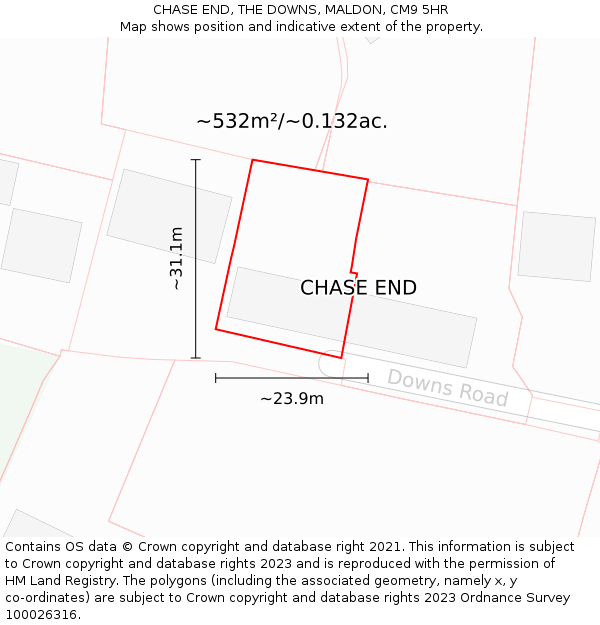 CHASE END, THE DOWNS, MALDON, CM9 5HR: Plot and title map