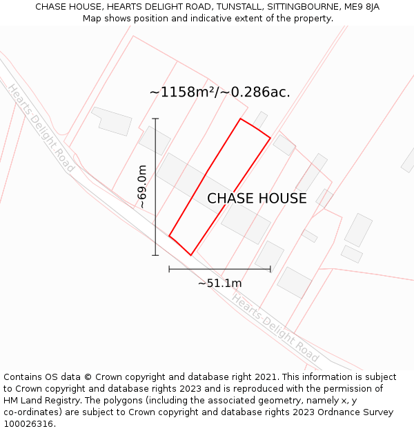 CHASE HOUSE, HEARTS DELIGHT ROAD, TUNSTALL, SITTINGBOURNE, ME9 8JA: Plot and title map