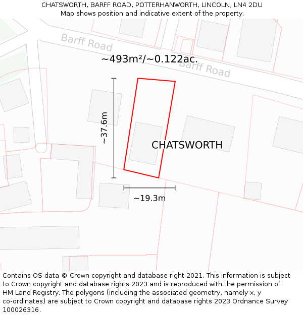 CHATSWORTH, BARFF ROAD, POTTERHANWORTH, LINCOLN, LN4 2DU: Plot and title map
