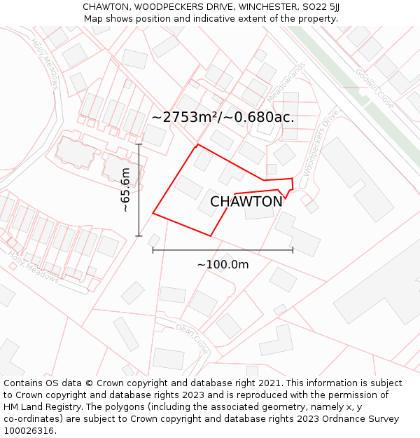 CHAWTON, WOODPECKERS DRIVE, WINCHESTER, SO22 5JJ: Plot and title map