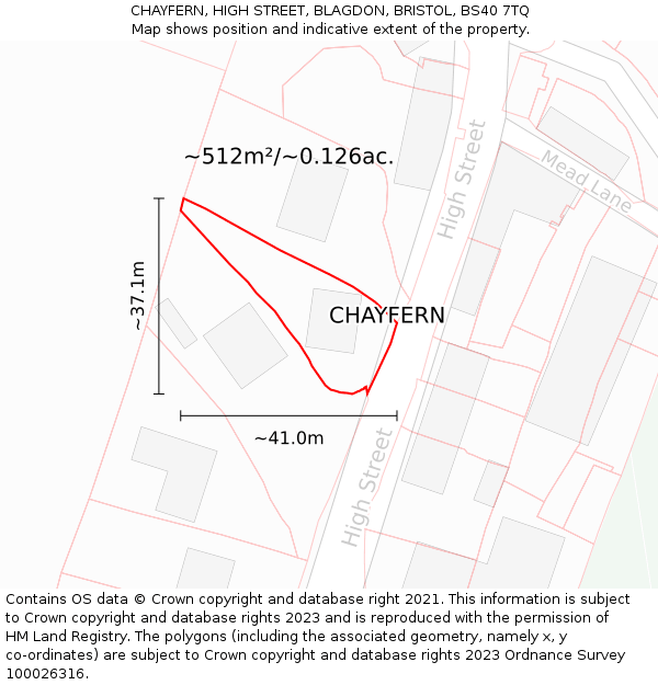 CHAYFERN, HIGH STREET, BLAGDON, BRISTOL, BS40 7TQ: Plot and title map