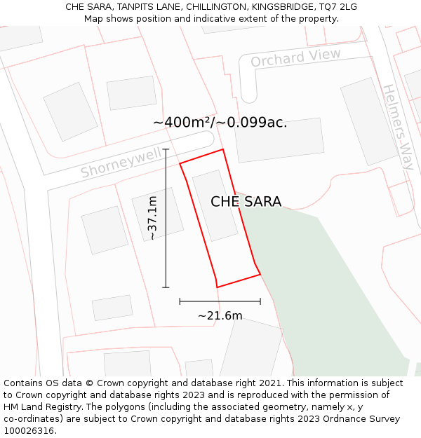 CHE SARA, TANPITS LANE, CHILLINGTON, KINGSBRIDGE, TQ7 2LG: Plot and title map