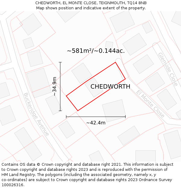 CHEDWORTH, EL MONTE CLOSE, TEIGNMOUTH, TQ14 8NB: Plot and title map