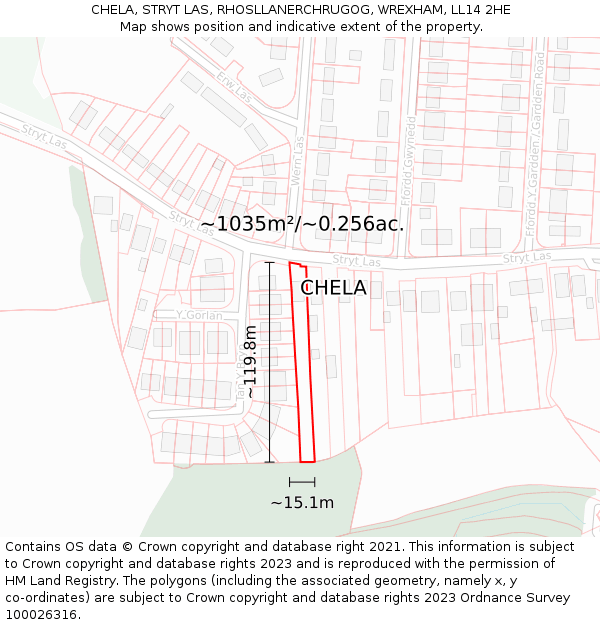 CHELA, STRYT LAS, RHOSLLANERCHRUGOG, WREXHAM, LL14 2HE: Plot and title map