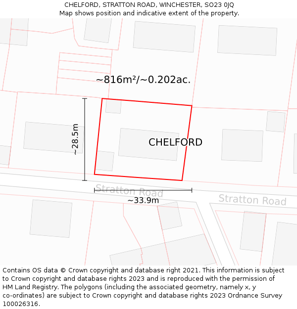 CHELFORD, STRATTON ROAD, WINCHESTER, SO23 0JQ: Plot and title map