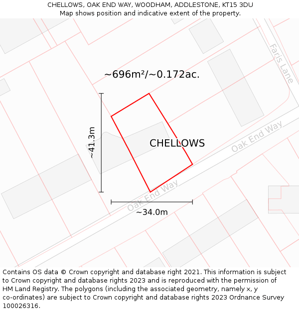 CHELLOWS, OAK END WAY, WOODHAM, ADDLESTONE, KT15 3DU: Plot and title map