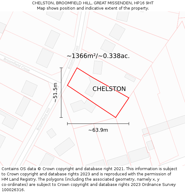 CHELSTON, BROOMFIELD HILL, GREAT MISSENDEN, HP16 9HT: Plot and title map