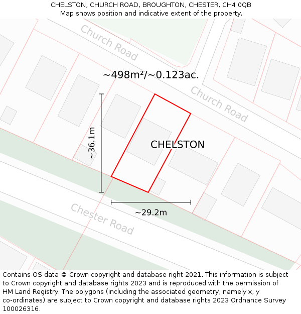 CHELSTON, CHURCH ROAD, BROUGHTON, CHESTER, CH4 0QB: Plot and title map