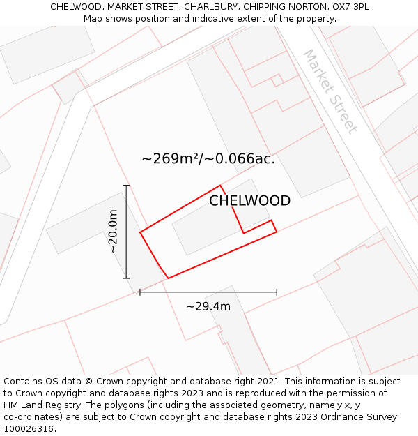 CHELWOOD, MARKET STREET, CHARLBURY, CHIPPING NORTON, OX7 3PL: Plot and title map