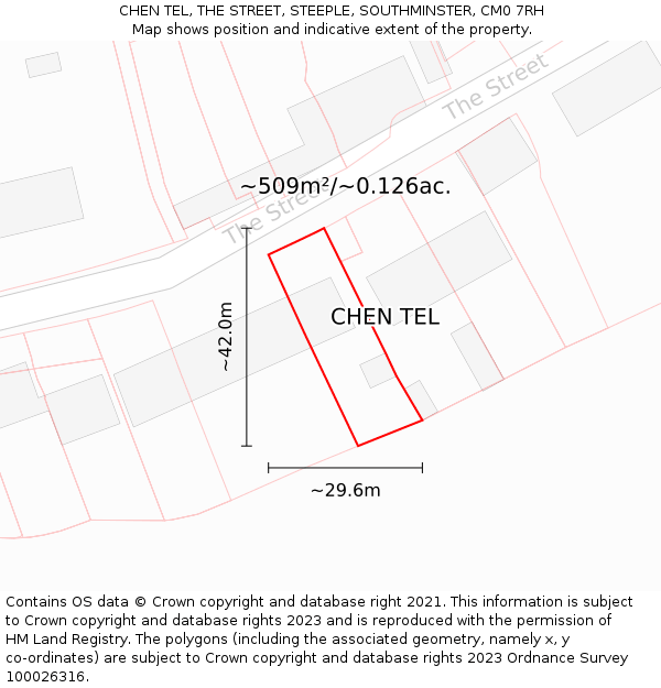 CHEN TEL, THE STREET, STEEPLE, SOUTHMINSTER, CM0 7RH: Plot and title map