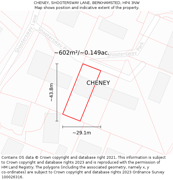 CHENEY, SHOOTERSWAY LANE, BERKHAMSTED, HP4 3NW: Plot and title map