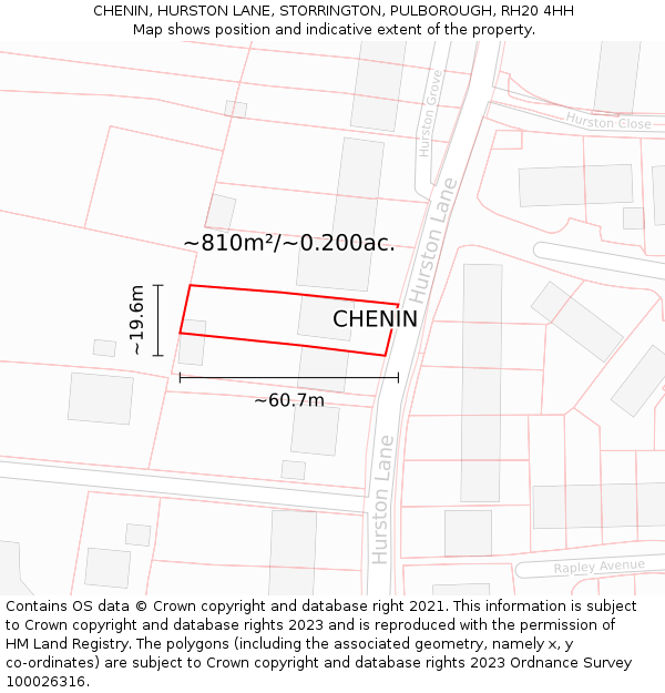 CHENIN, HURSTON LANE, STORRINGTON, PULBOROUGH, RH20 4HH: Plot and title map