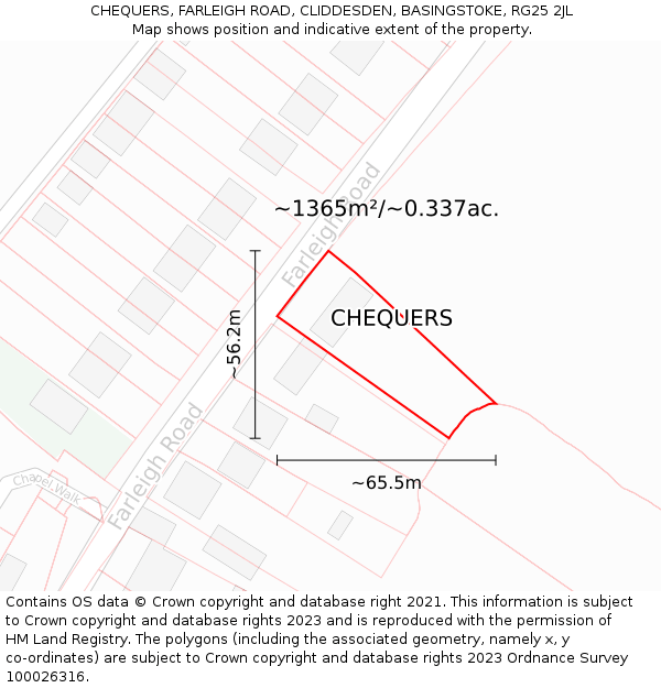 CHEQUERS, FARLEIGH ROAD, CLIDDESDEN, BASINGSTOKE, RG25 2JL: Plot and title map