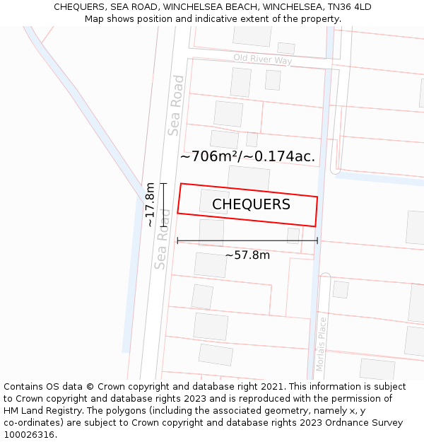 CHEQUERS, SEA ROAD, WINCHELSEA BEACH, WINCHELSEA, TN36 4LD: Plot and title map