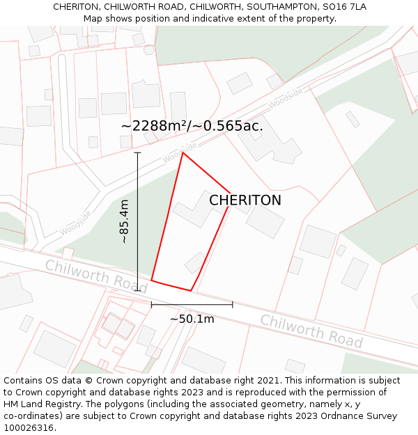 CHERITON, CHILWORTH ROAD, CHILWORTH, SOUTHAMPTON, SO16 7LA: Plot and title map