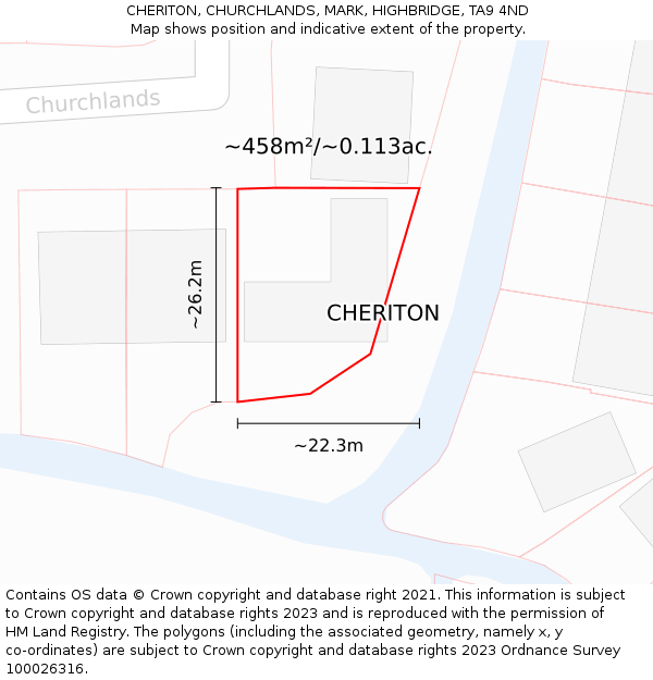 CHERITON, CHURCHLANDS, MARK, HIGHBRIDGE, TA9 4ND: Plot and title map