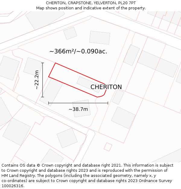 CHERITON, CRAPSTONE, YELVERTON, PL20 7PT: Plot and title map