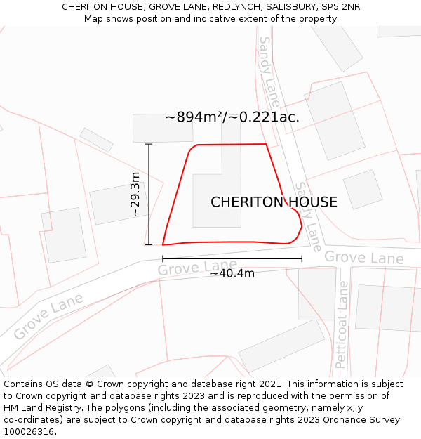 CHERITON HOUSE, GROVE LANE, REDLYNCH, SALISBURY, SP5 2NR: Plot and title map