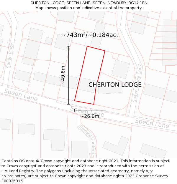 CHERITON LODGE, SPEEN LANE, SPEEN, NEWBURY, RG14 1RN: Plot and title map
