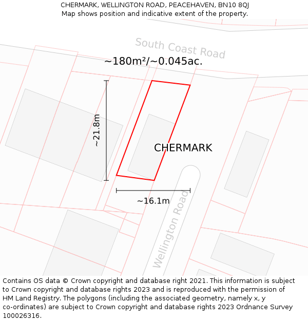 CHERMARK, WELLINGTON ROAD, PEACEHAVEN, BN10 8QJ: Plot and title map